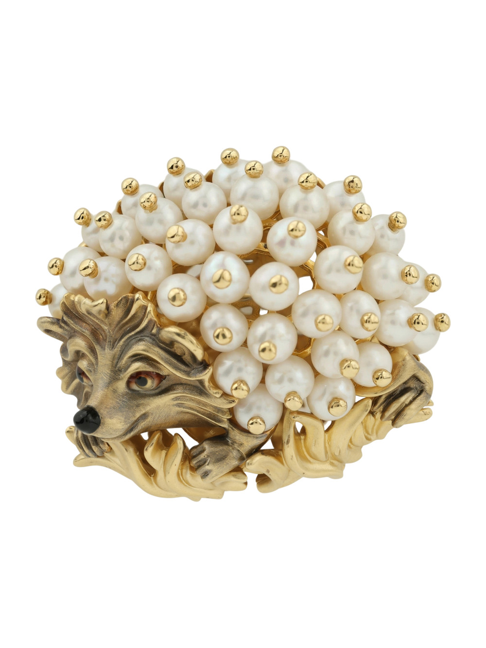 Брошь из лимонного золота c эмалью и жемчугом