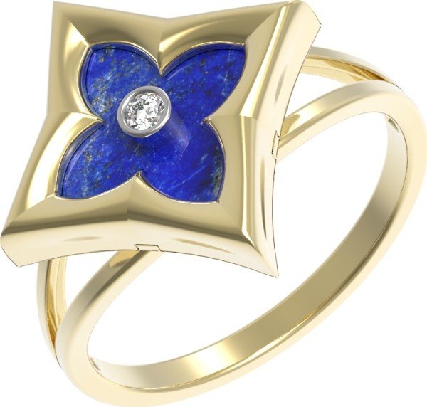 Кольцо из лимонного золота c бриллиантами и лазуритом