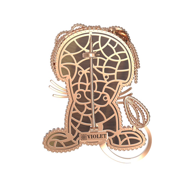 Брошь из золота c эмалью и тигровым глазом