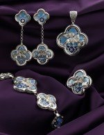 Подвеска из белого золота 585 пробы c эмалью и перламутром