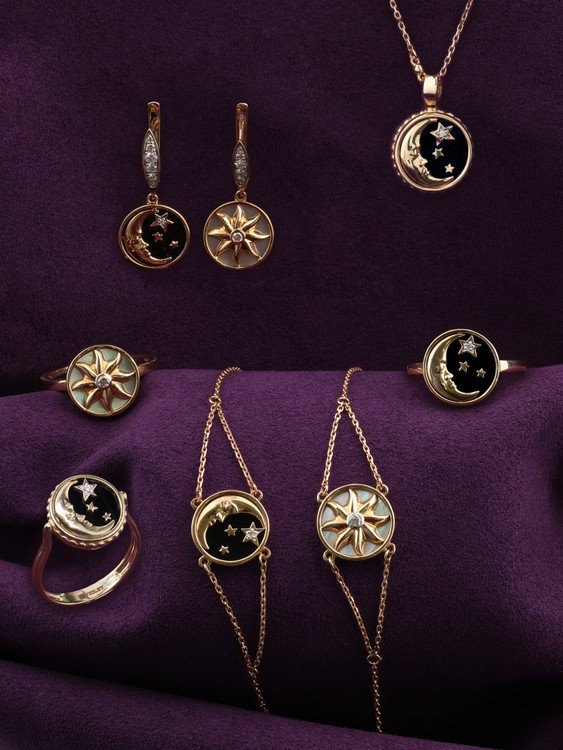 Кольцо из золота c бриллиантами и перламутром