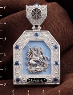 Образок из белого золота c эмалью и сапфиром