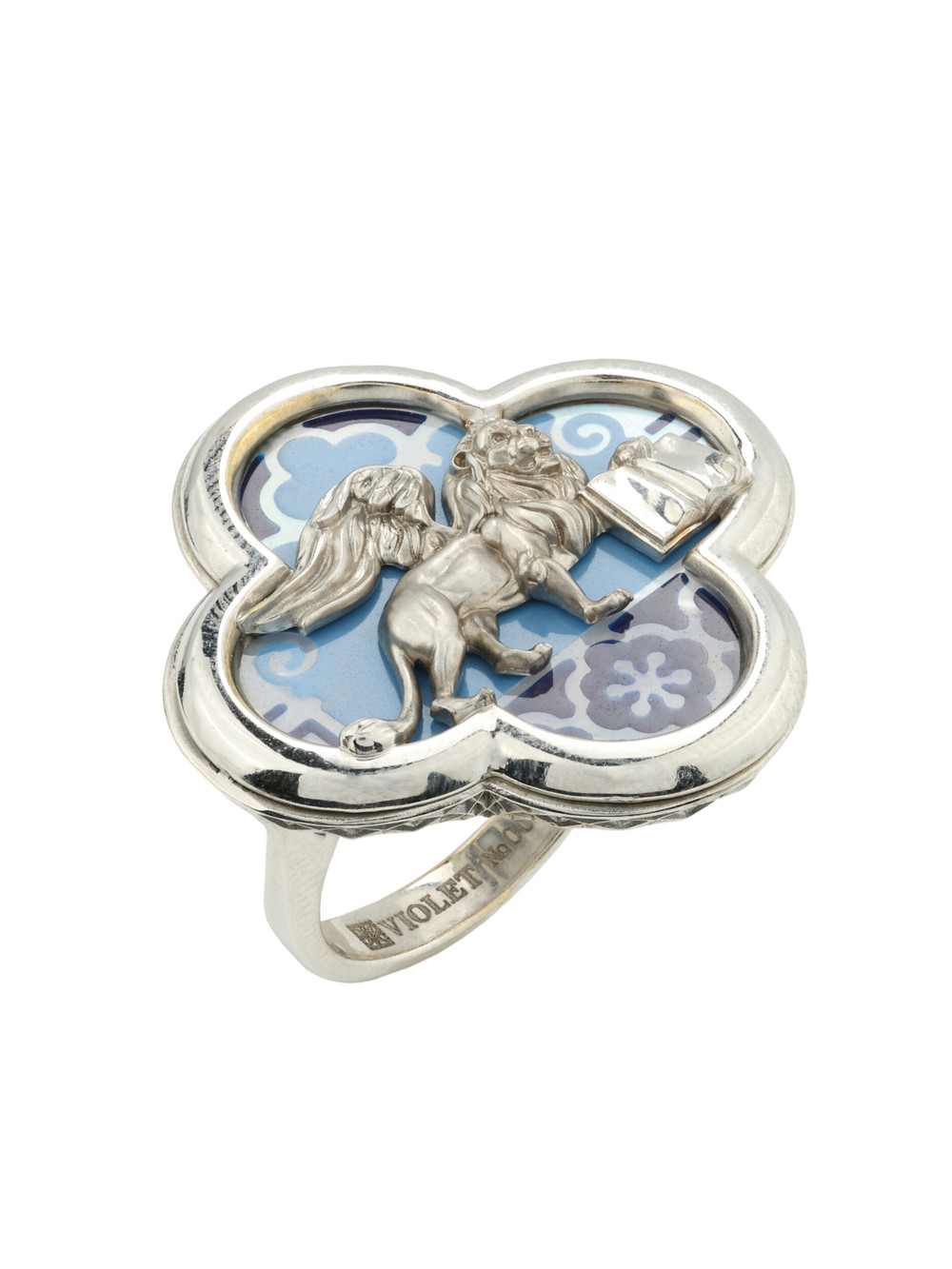 Кольцо из белого золота c эмалью и перламутром