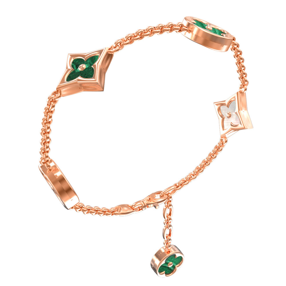 Браслет из золота c малахитом и перламутром