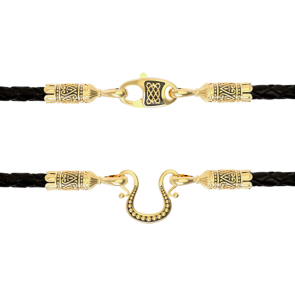 Гайтан из лимонного золота c кожаным шнурком