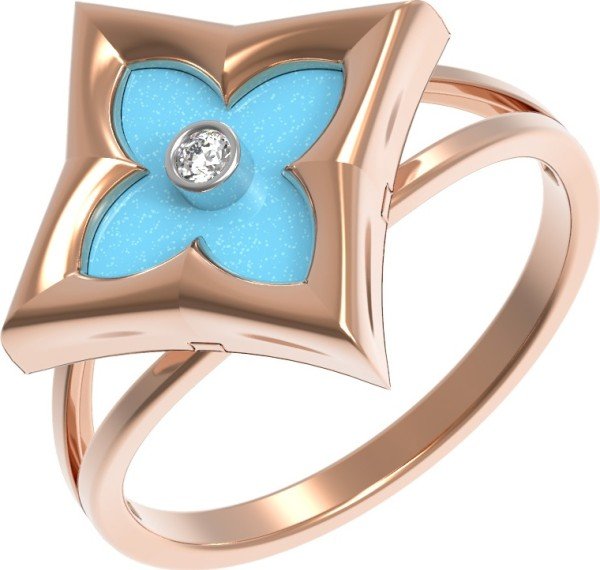 Кольцо из золота 585 пробы c бриллиантами и бирюзой