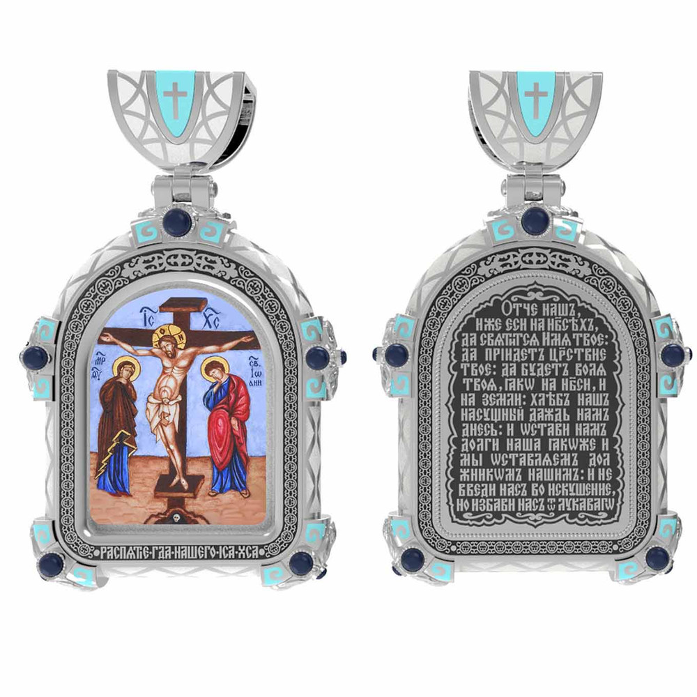 Образок из белого золота c эмалью, иконописью и темперой