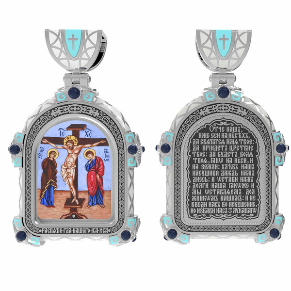 Образок из белого золота c эмалью, иконописью и темперой