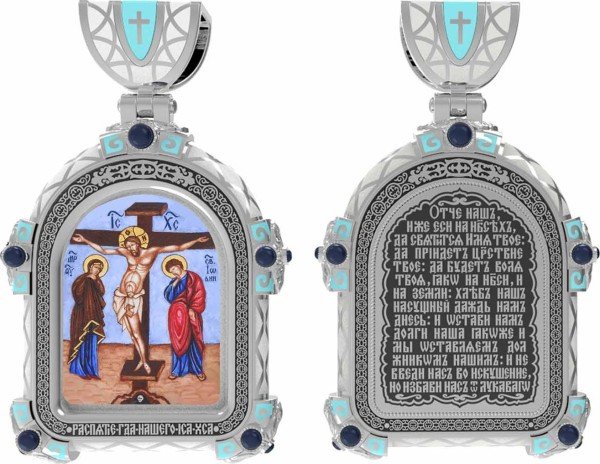 Образок из белого золота c эмалью и иконописью