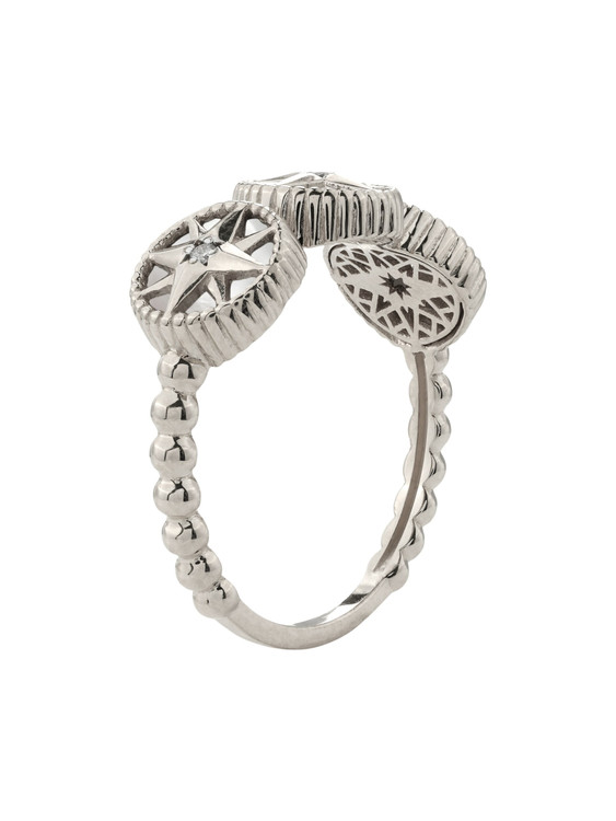 Кольцо из белого золота c бриллиантами, лазуритом и перламутром