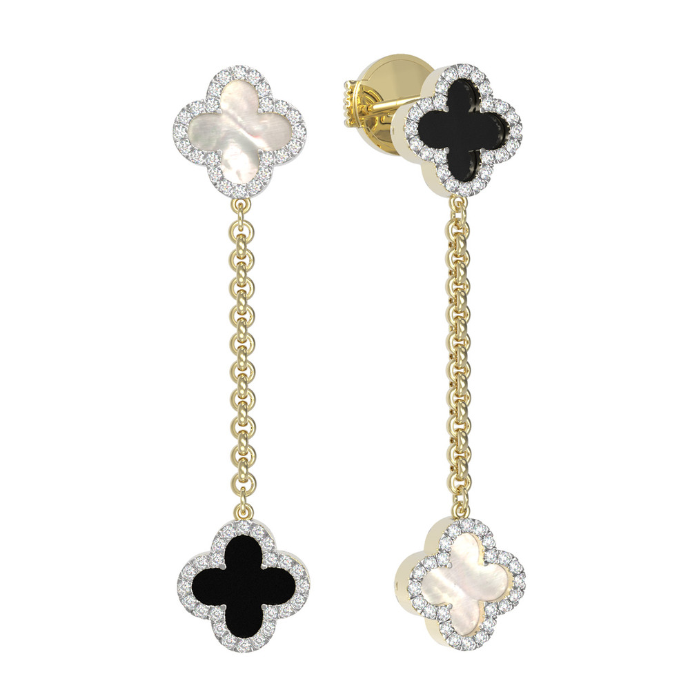 Серьги из лимонного золота c бриллиантами, ониксом и перламутром