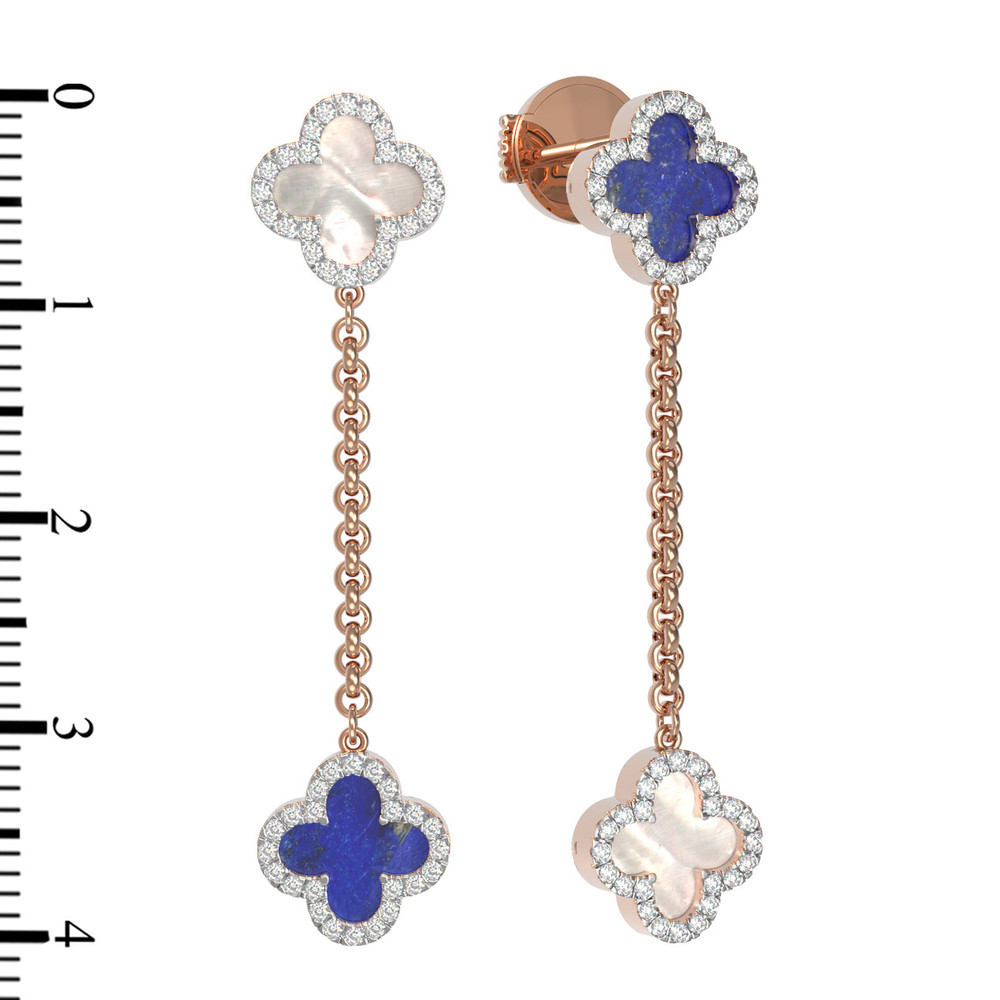 Серьги из золота c бриллиантами, лазуритом и перламутром