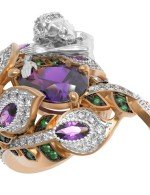 Кольцо из золота 585 пробы c фианитом и аметистом