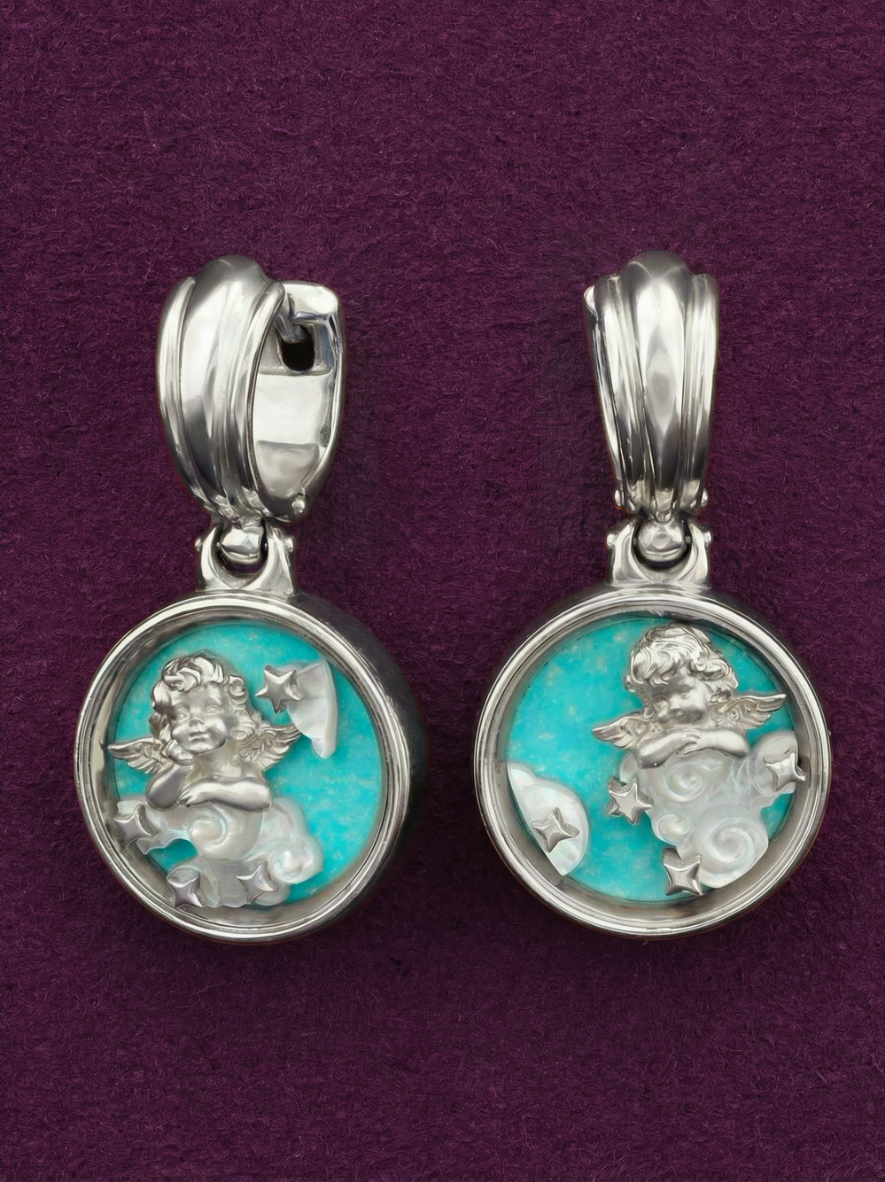 Серьги из белого золота c бирюзой и перламутром