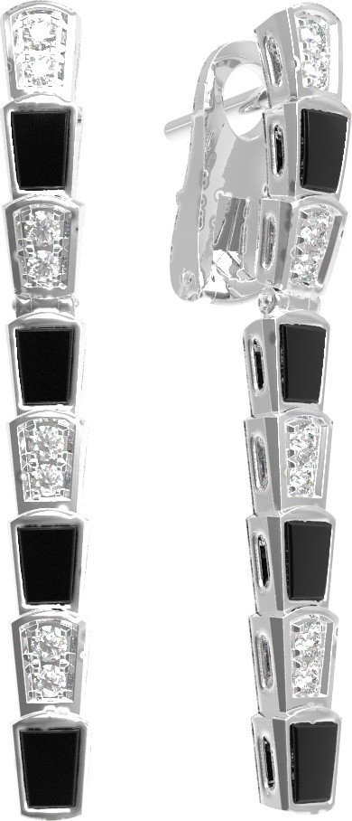 Серьги из белого золота 585 пробы c бриллиантами и ониксом