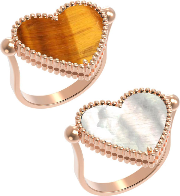 Кольцо из золота c тигровым глазом и перламутром