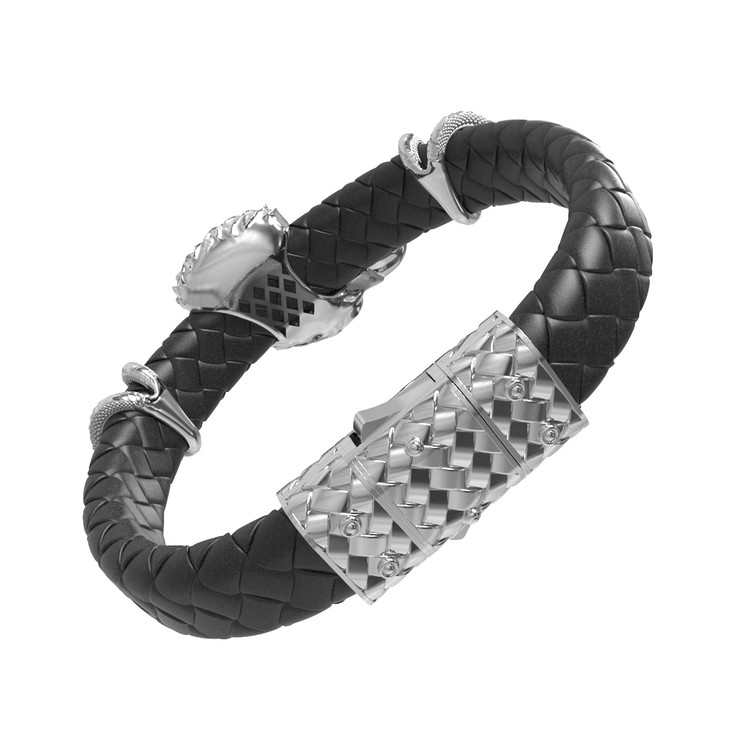 Браслет из белого золота c бриллиантами и кожаным шнурком