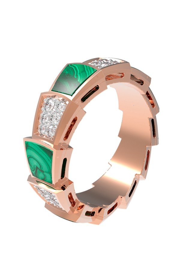 Кольцо из золота 585 пробы c бриллиантами и малахитом