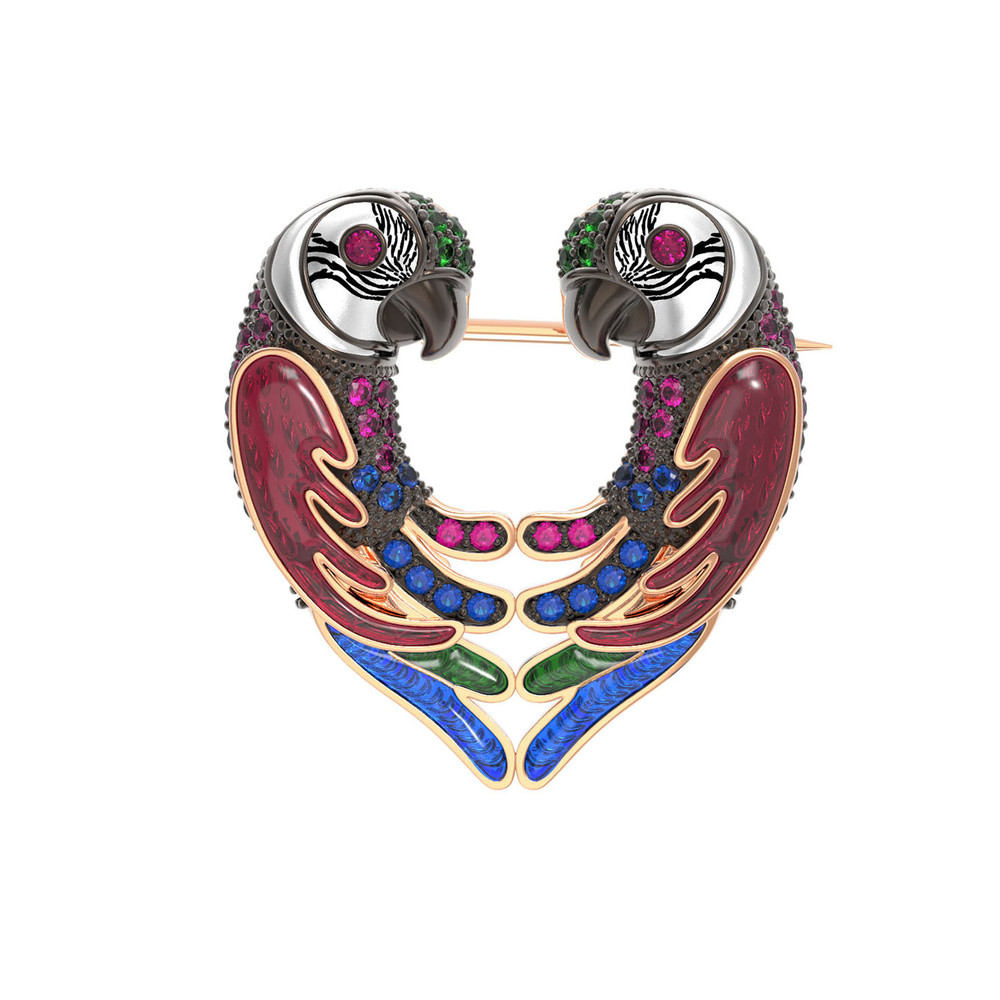 Брошь из золота c эмалью и фианитом