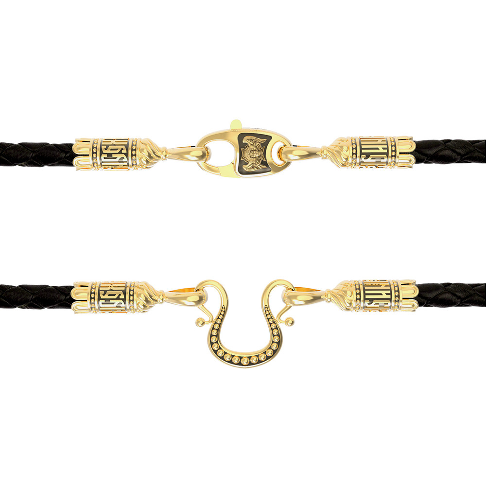 Гайтан из лимонного золота c кожаным шнурком