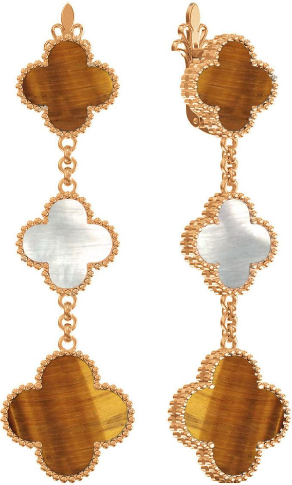 Серьги из золота c тигровым глазом и перламутром