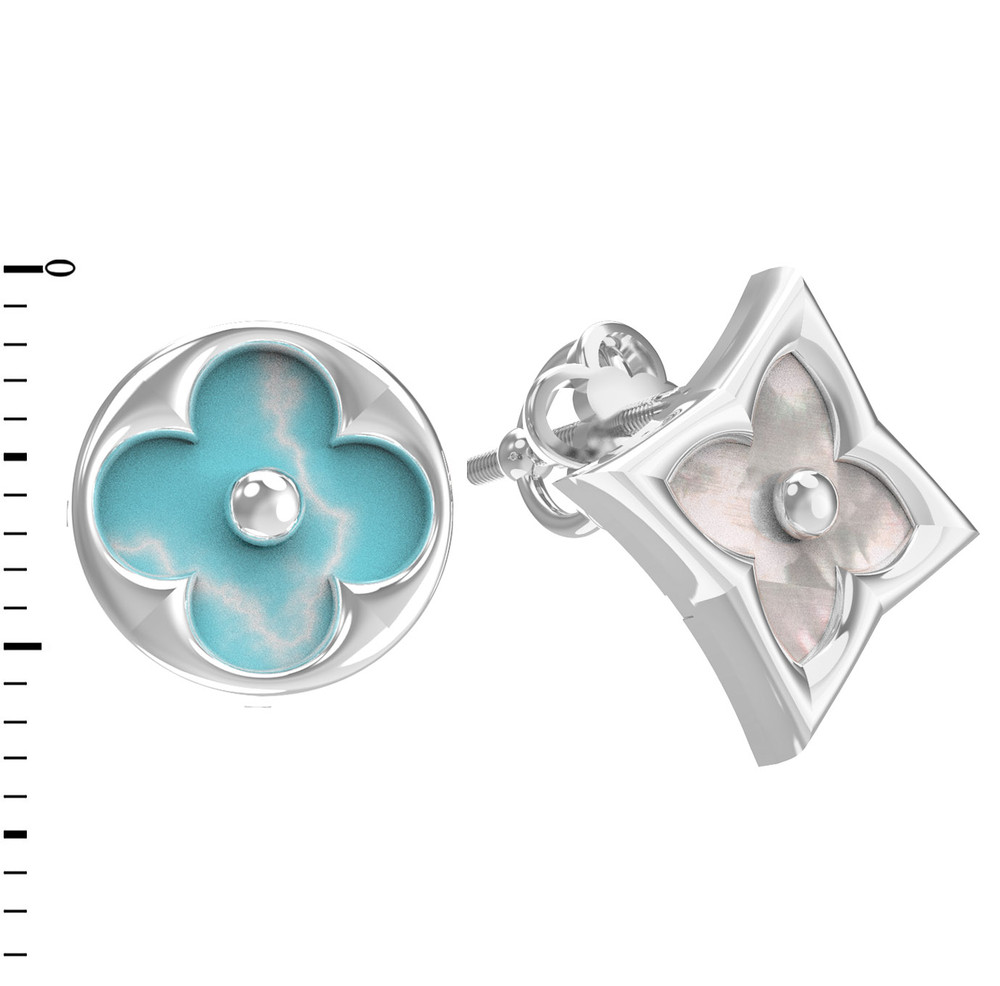 Серьги из белого золота c бирюзой и перламутром